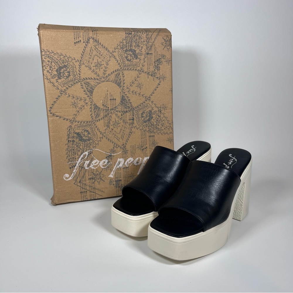 NEW Free People Zoe Platform Chunky Heel Sandal Black White Women's EU39 US 8.5